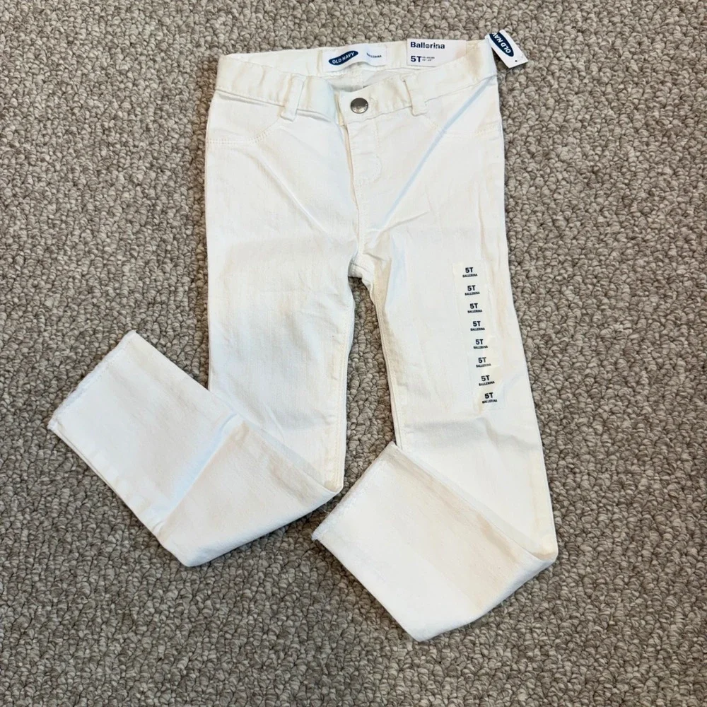 Old Navy Ballerina Skinny Jeans White Super Stretch Adjustable Waist Size 5T NWT
